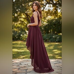 NWT Anya High Low Sz 16 Burgundy Chiffon Lace Dress Formal Wedding Cocktail Gown